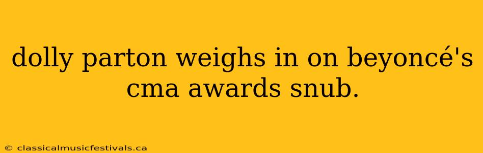 dolly parton weighs in on beyoncé's cma awards snub.