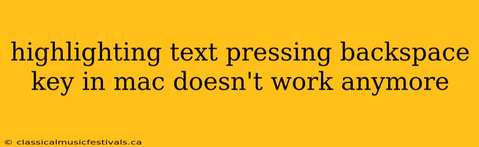 highlighting text pressing backspace key in mac doesn't work anymore